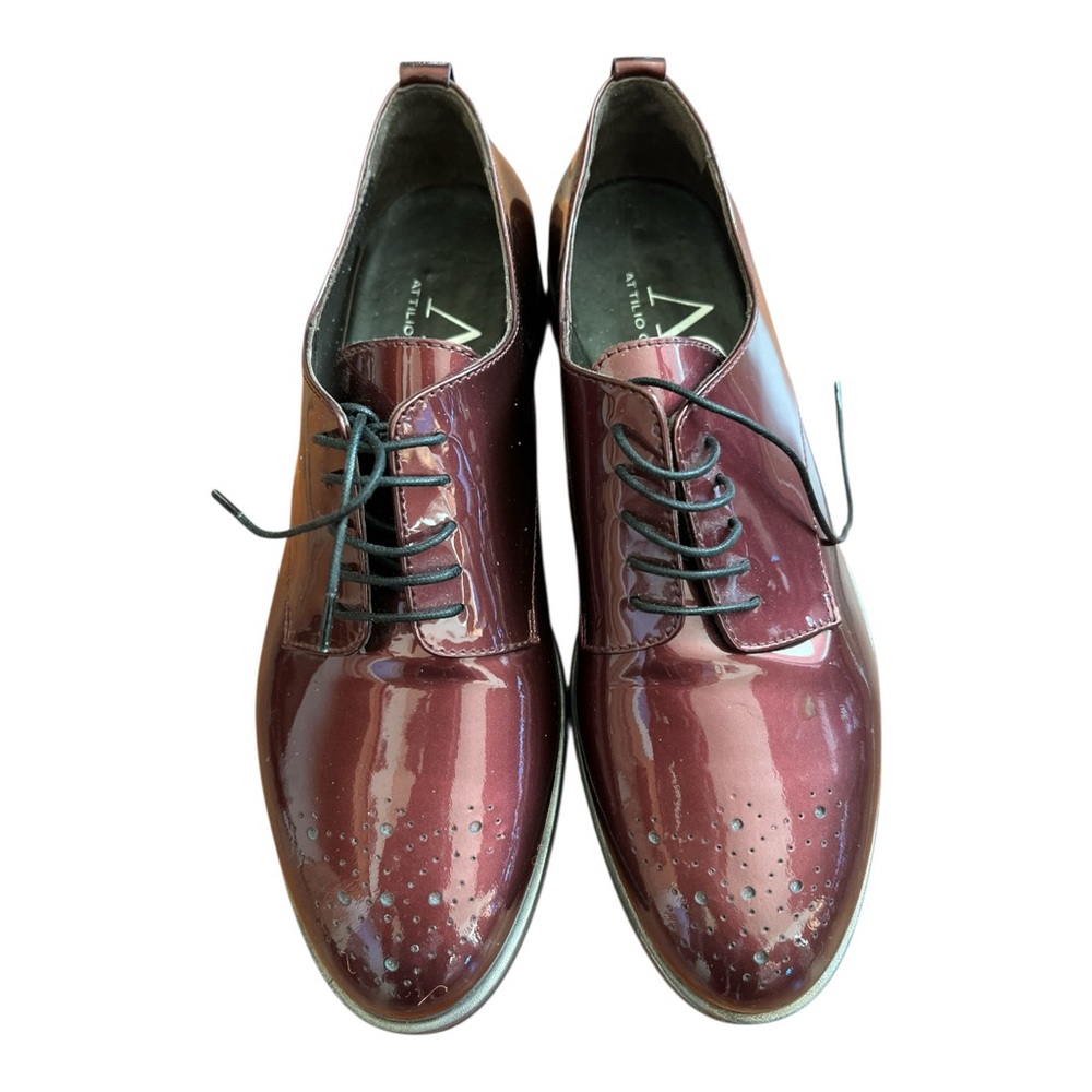 AGL Attilio Giusti Leombruni Patent Leather Oxford Shoes Burgundy Bronze Size 40